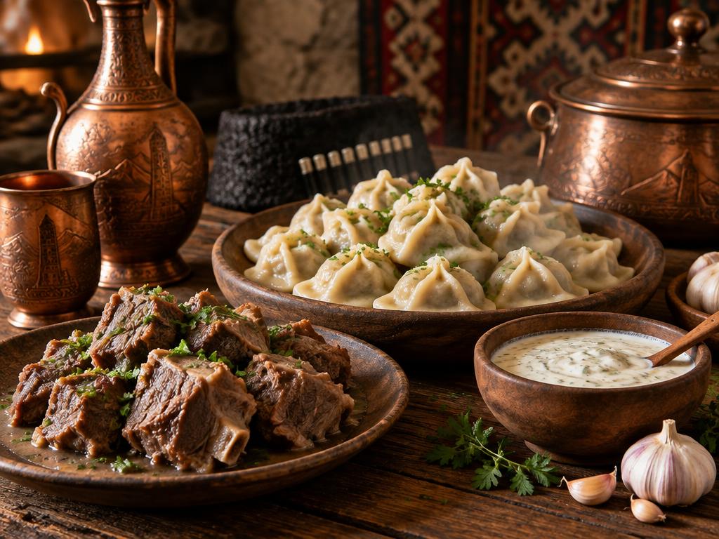 Жижиг-галнаш: варёное мясо, галушки и чесночный соус