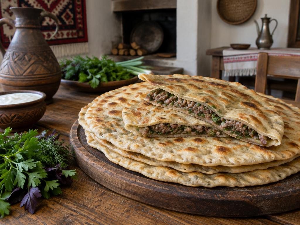 Чуду — тонкий пирог с мясом и зеленью