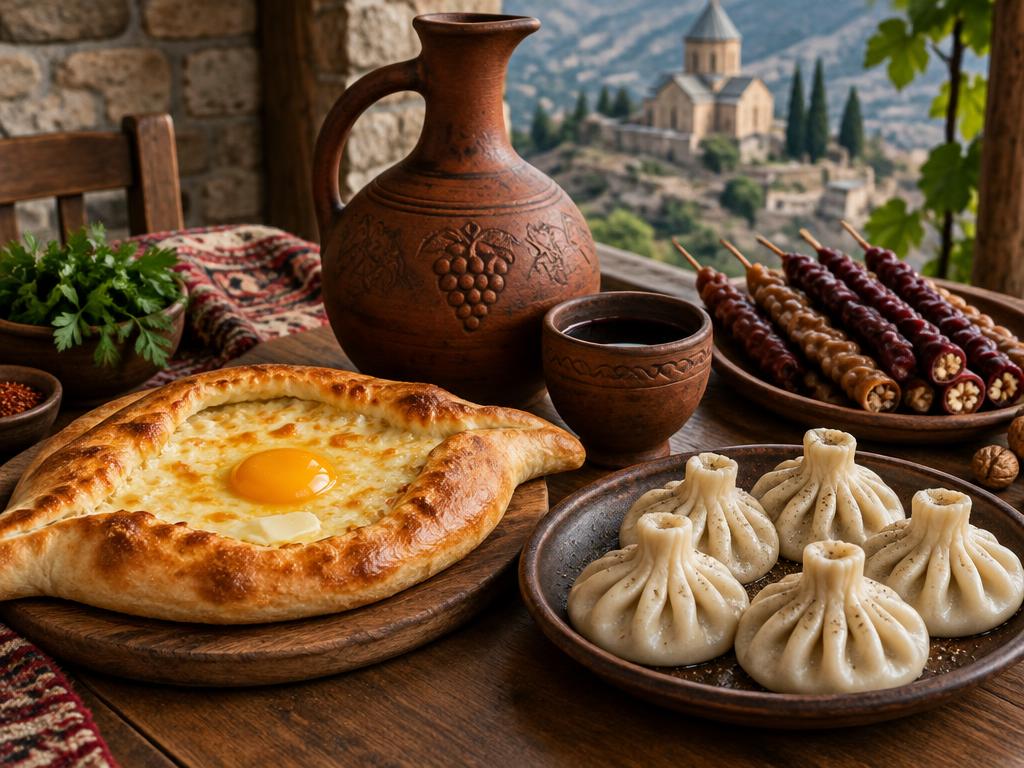 Аджарский хачапури, хинкали и чурчхела