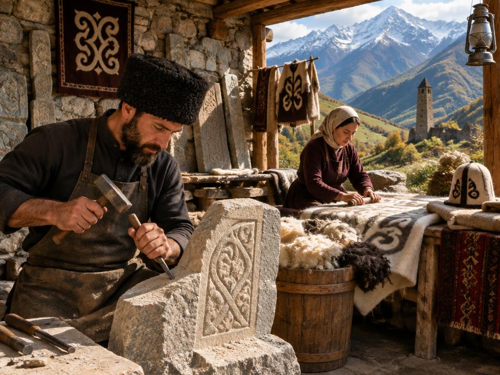 Резьба по камню и выделка войлока